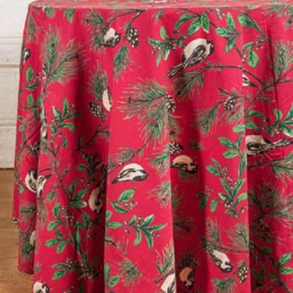 April Cornell Round Tablecloth Chickadee 88" NWT